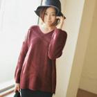 Drop-shoulder Slit-hem Sweater