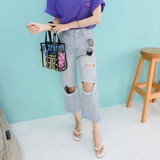 Ribbed Wide-fit Crop Jeans