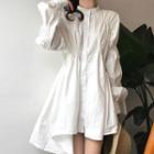 Long-sleeve Stand Collar Mini A-line Shirtdress White - One Size