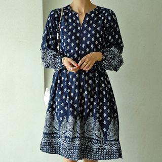 Boho Pattern Dress With Sash