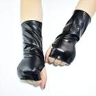 Patent Fingerless Gloves Black - One Size