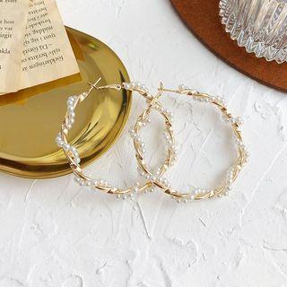Faux Pearl Hoop Earring 01 - 1 Pair - Earring - One Size