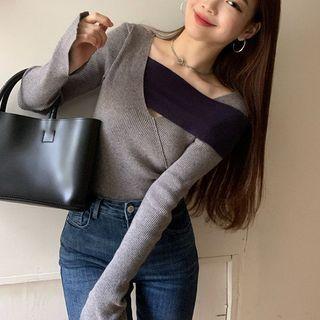 Two-tone Panel Irregular Knit Top