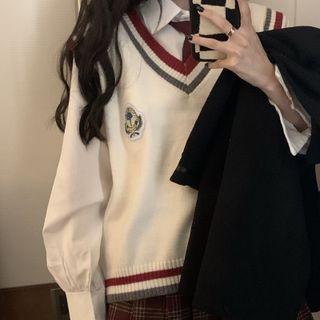 Sweater Vest / Plaid Pleated Skirt / Tie / Set