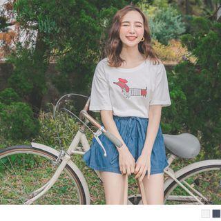 Dog-print Short-sleeve Round Neck T-shirt