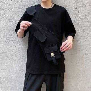 Short-sleeve Plain Panel Buckled Top