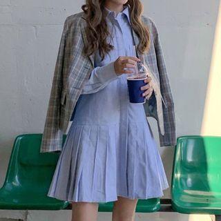 Plaid Blazer / Long-sleeve Mini Shirtdress