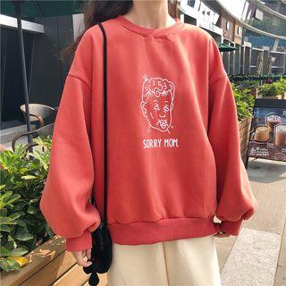 Cartoon Print Sweatshirt / Cropped Contrast-trim Jogger Pants