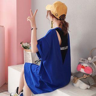 Elbow-sleeve Letter Cutout T-shirt Dress
