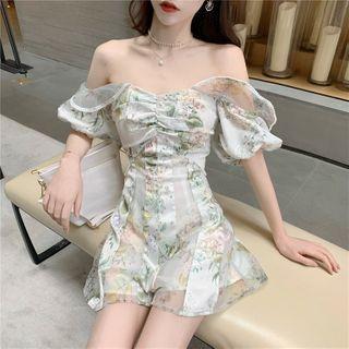 Puff-sleeve Floral Print A-line Mini Dress