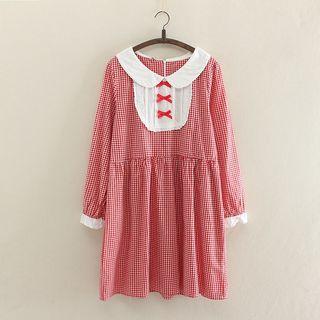 Long-sleeve Paneled Check Dress