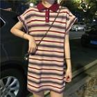 Ruffle Sleeve Striped Polo Dress