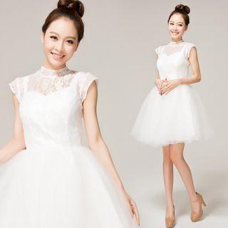 Cap-sleeve Lace Panel Bridesmaid Dress
