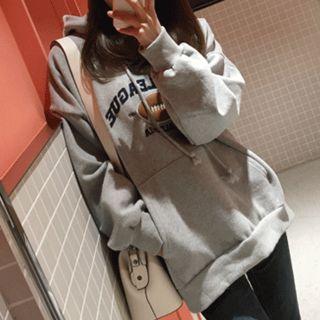 Letter-embroidered Kangaroo-pocket Hoodie