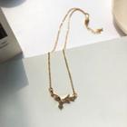 Deer Horn Rhinestone Pendant Alloy Necklace Gold - One Size