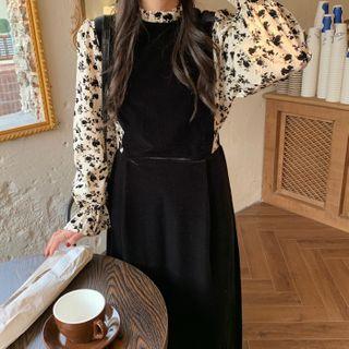 Mock Two Piece Bell-sleeve Floral Dress As Shown In Figure - One Size