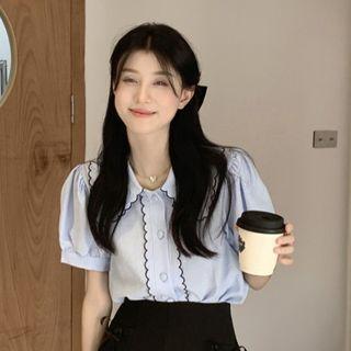 Puff-sleeve Scallop Trim Shirt