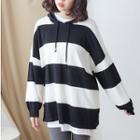 Striped Knit Hoodie 02 - Black - One Size