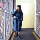 Tie-waist Midi Denim Shirtdress Dark Blue - One Size