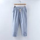 Cat Embroidery Striped Pants