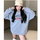 Letter Embroidered Sweatshirt Blue - One Size