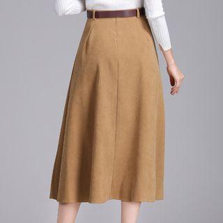 Plain Faux Suede Midi Skirt