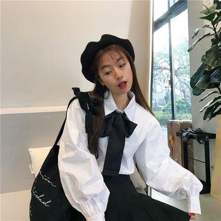 Bow Long Puff-sleeve Blouse