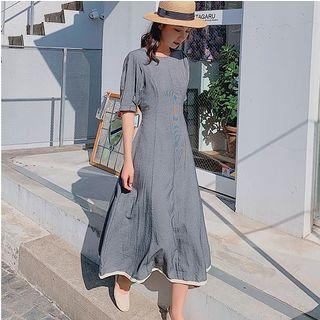 Puff Sleeve Tie-waist Gingham A-line Dress