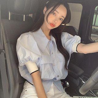 Puff-sleeve Band-hem Blouse