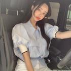Puff-sleeve Band-hem Blouse