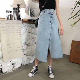High-waist Asymmetrical Denim Maxi Skirt