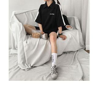 Set: Contrast-trim Lettering Polo Shirt + Shorts