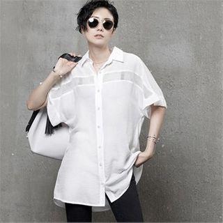 Mesh-trim Chiffon Blouse