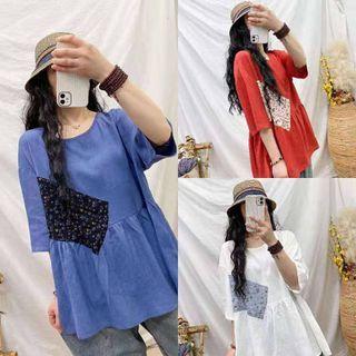 Short-sleeve Applique Blouse