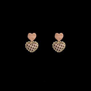 Houndstooth Heart Fabric Alloy Dangle Earring