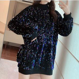Mock-turtleneck Sequined Pullover