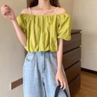 Short-sleeve Cold Shoulder Faux Pearl Strap Top