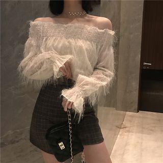 Bell-sleeve Off-shoulder Fringed Top