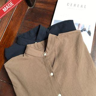 Mandarin-collar Balloon-sleeve Shirt