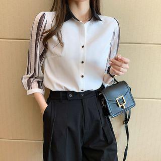 3/4 Striped Panel Sleeve Shirt