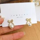 Bow Faux Pearl Alloy Earring 1 Pair - S925 Silver - Gold & White - One Size