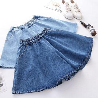 Elastic-waist Denim Skort