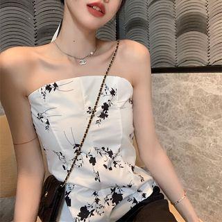Floral Print Tube Top White - One Size