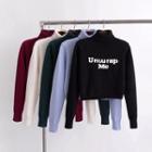 Mock-neck Lettering Cropped Sweater