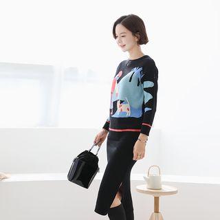 V-neck Check Knit Top