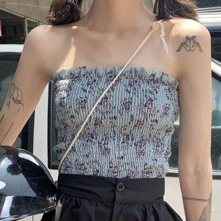 Floral Print Smocked Camisole Top As Shown In Figure - One Size