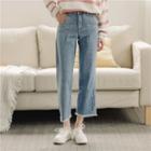 Letter Embroidered Straight-leg Cropped Jeans
