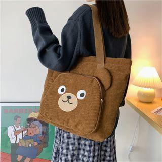 Cartoon Bear Embroidered Corduroy Tote Bag