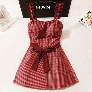Ruffled Strap Plaid Swimdress