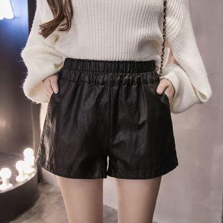 Band Waist Faux Leather Shorts